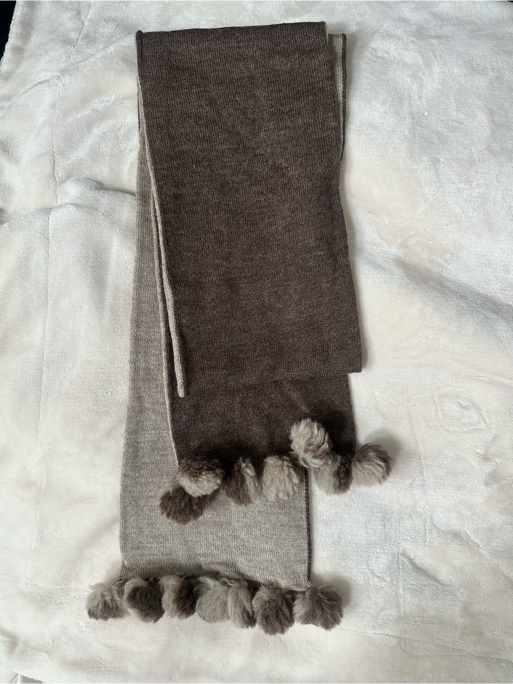 Peruvian baby alpaca double sided shawlCozy Pom-Pom Knit in Two-Tone Brown